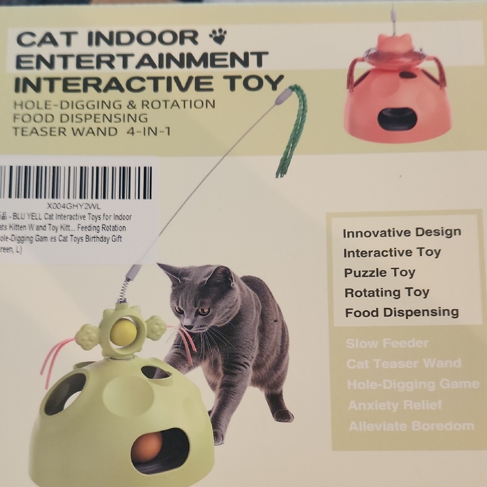 Interactive Cat Toy with Teaser Wand - Green and Red